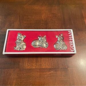 Gorham Set of 3 Silver nickel plated Cat Ornaments in Original with box